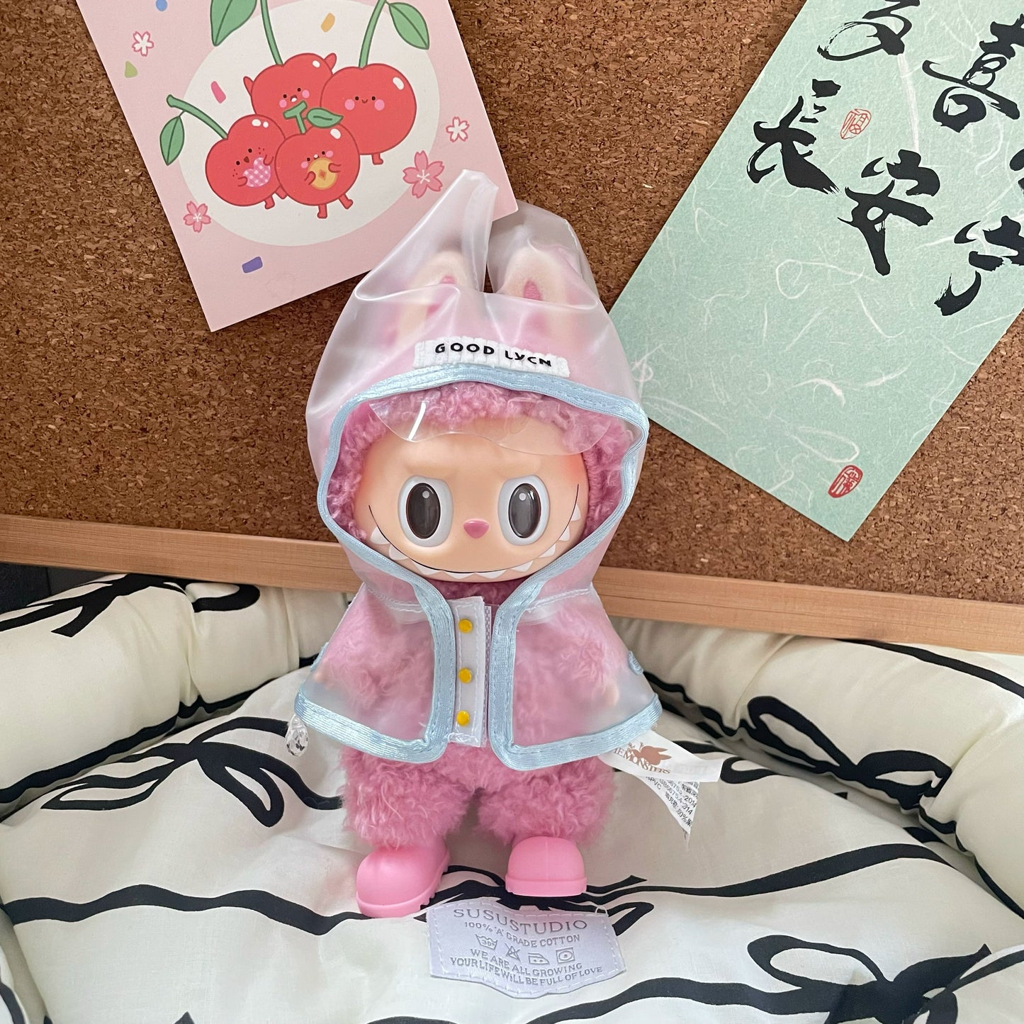 17cm Labubu Transparent Raincoat Outfit | High-Quality PVC Waterproof Hooded Cape | Cute & Playful Doll Clothes for Collectible Figures