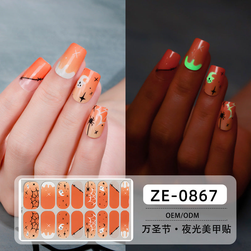 Glow in Dark Halloween Nail Stickers - Waterproof Cartoon Decals for Kids, No Heat Needed