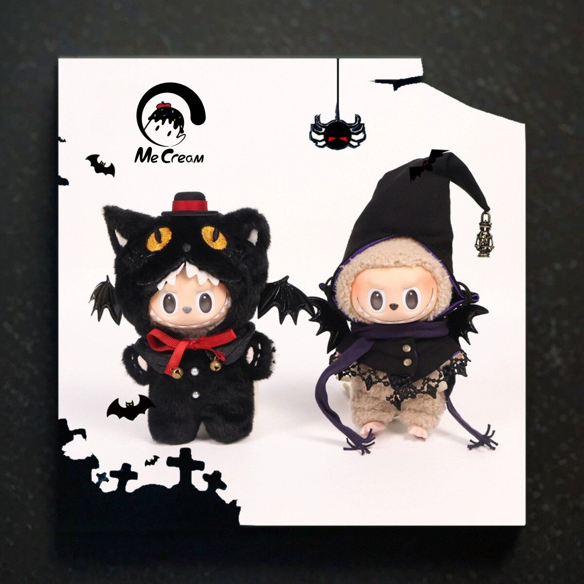 Labubu 1/2/3 Gen Halloween Witch & Black Cat Outfit Set - Cute Plush Clothes