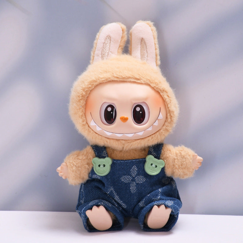Labubu Series 1/2 Outfit - Printed Overalls & Hat for Keychain Doll Clothes Streetwear