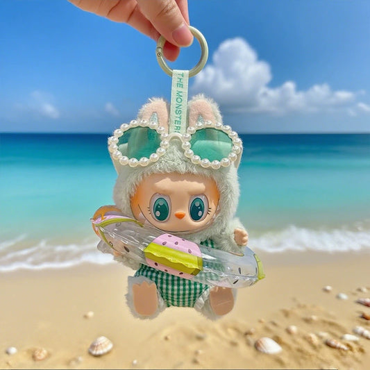 POP MART Labubu Doll Swimsuit Set - Summer Vacation Outfit w/Green Float for Gen 1/2/3 Vinyl Figures 17cm (No Doll Included)