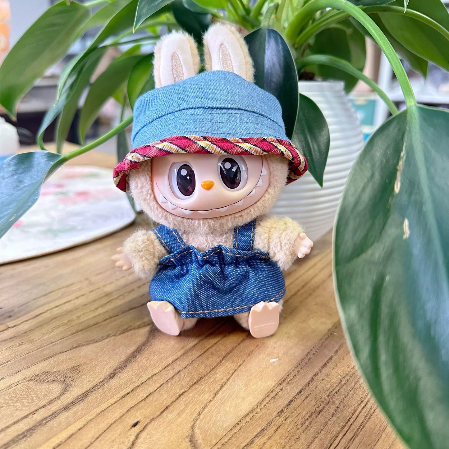 POP MART Labubu Doll Clothes - Denim Skirt & Hat Set for Gen 1/2 Blind Box Figures 17cm (No Doll Included) | Western Cowgirl Outfit