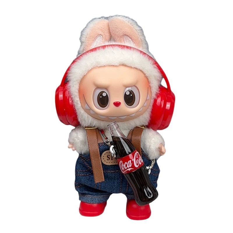 POP MART Labubu Doll Clothes Set - Cute Overalls + Headphones + Shoes for Gen 1/2/3 Figures (Sitting/Standing Poses) | 17cm Vinyl Outfit