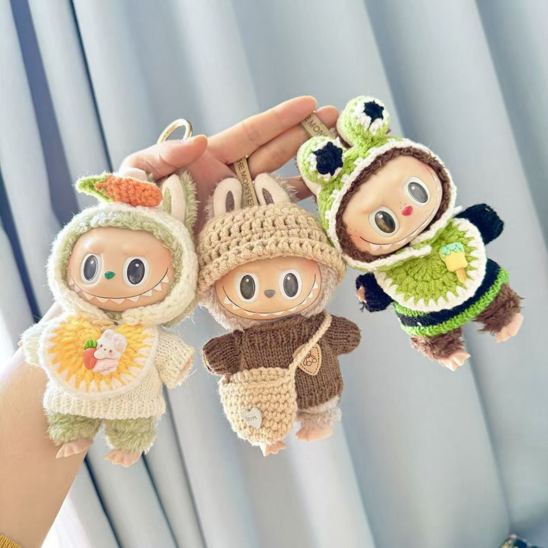 17cm Labubu 1st-2nd Gen Keychain Clothes Only | Cute Knit Brown Outfit Set | Replacement Wear for Plush/Vinyl Dolls