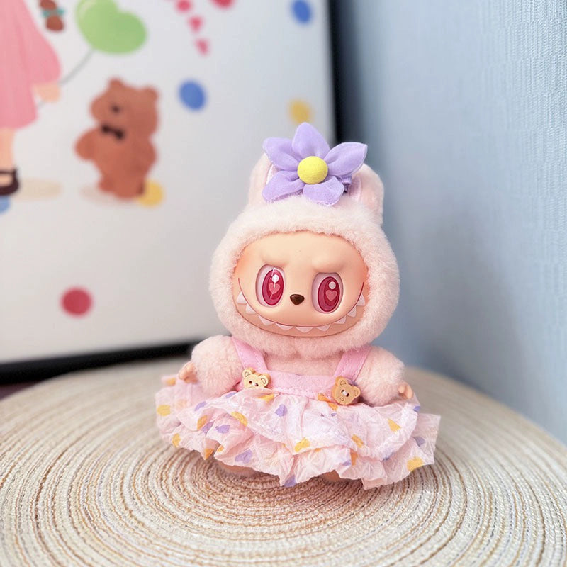 [Clothes Only] Gen 1-2 Labubu Clothing Accessories | Cute Crinkled Gauze Heart Dress for Sitting Dolls