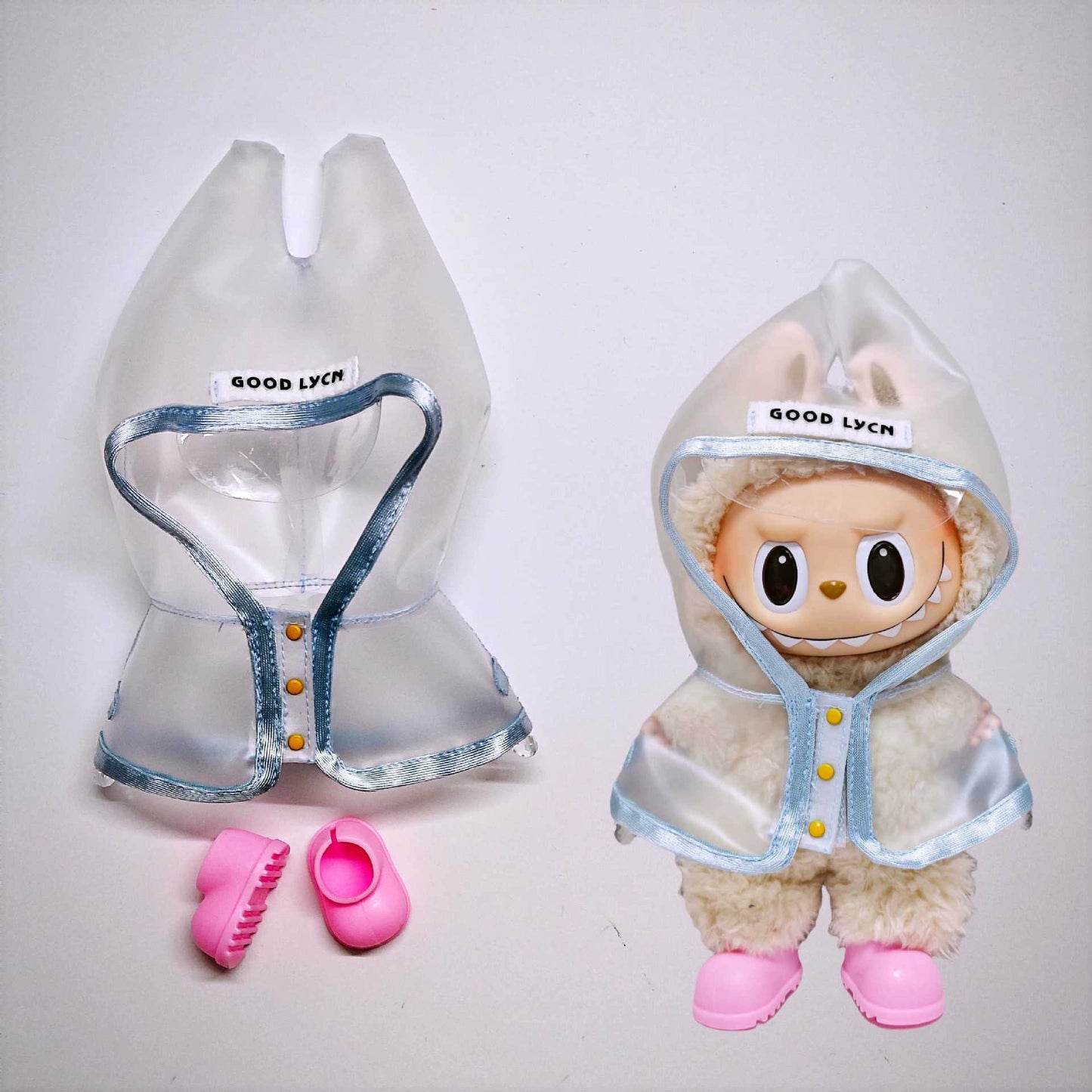Labubu Rainy Day Essentials - Transparent PVC Raincoat for Vinyl Dolls (No Doll & Shoes)