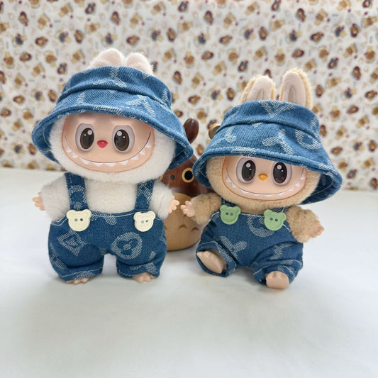 Labubu Series 1/2/3 Outfit - Denim Clover Set for Keychain Doll Clothes Streetwear