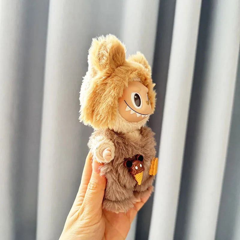 POP MART Labubu Doll Clothes - Teddy Bear Overalls Set for Gen 1/2 Vinyl Figures 17cm (No Doll Included) | Biscuit-Themed Blind Box Keychain Outfit