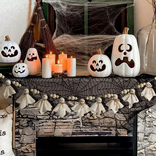 16 Pcs Halloween Ghost Hanging Ornaments, 3 Inch Small Hanging Ghosts Tree Ornaments, Farmhouse Rustic Cloth Ghosts Hanging Decoration for Haunted House Party Yard Tree Decor