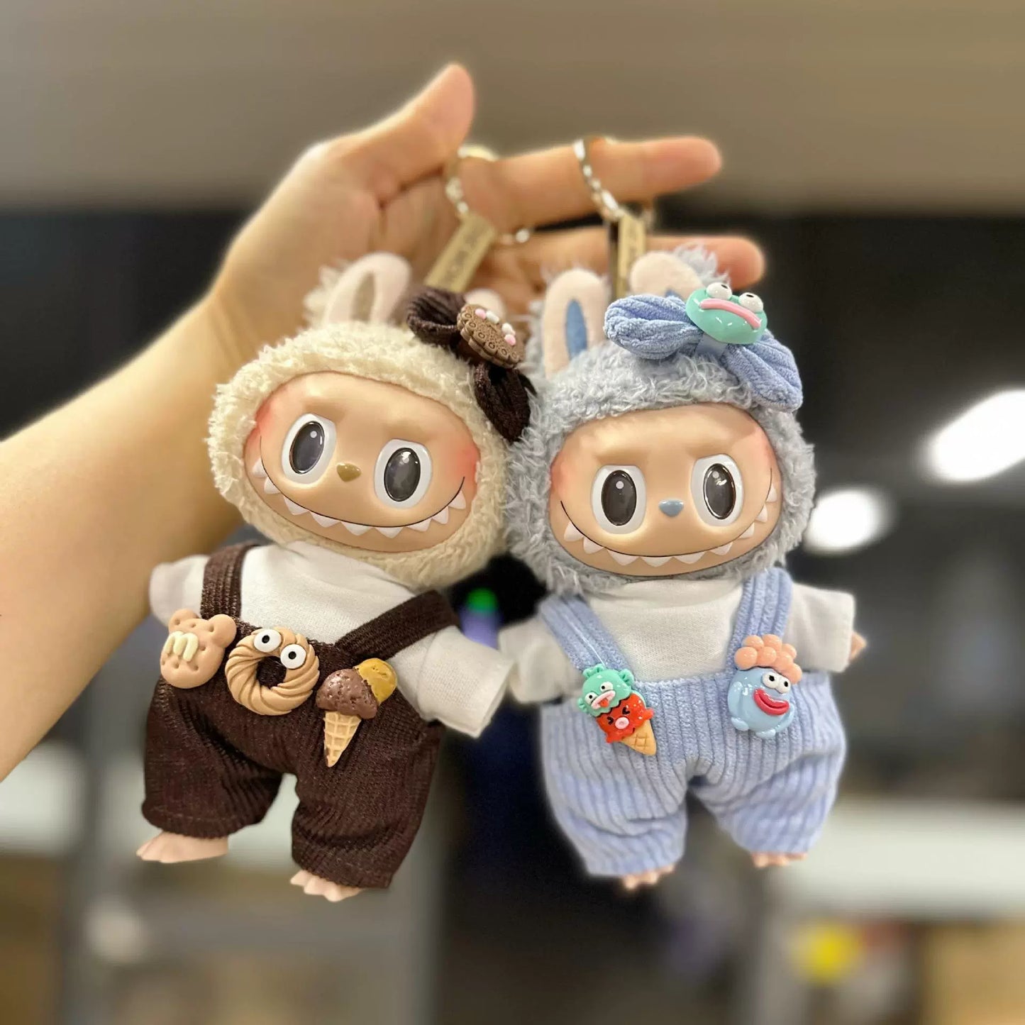 17cm Labubu Burger Overalls Outfit - Bread Themed Clothes for Blind Box Doll