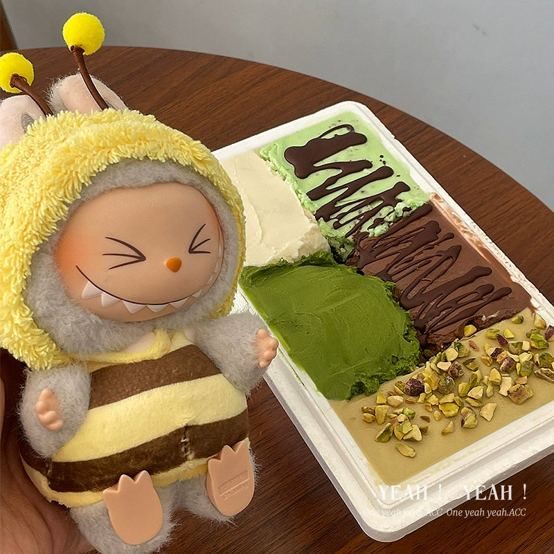 Labubu Have a Seat Bee Outfit - 17cm Striped Jumpsuit for Vinyl Dolls