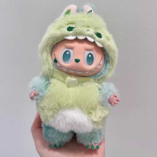Labubu Green 3D Dinosaur Outfit - Plush Costume for Cotton Doll Change Clothes