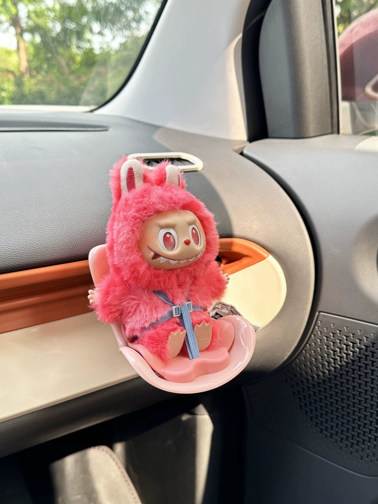 Labubu-Compatible Car Safety Seat, Dashboard Ornament & Air Vent Clip Set