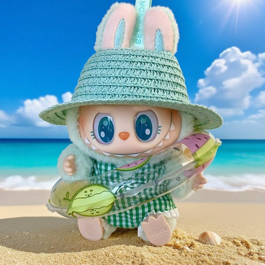 POP MART Labubu Doll Swimsuit Set - Summer Vacation Outfit w/Green Float for Gen 1/2/3 Vinyl Figures 17cm (No Doll Included)