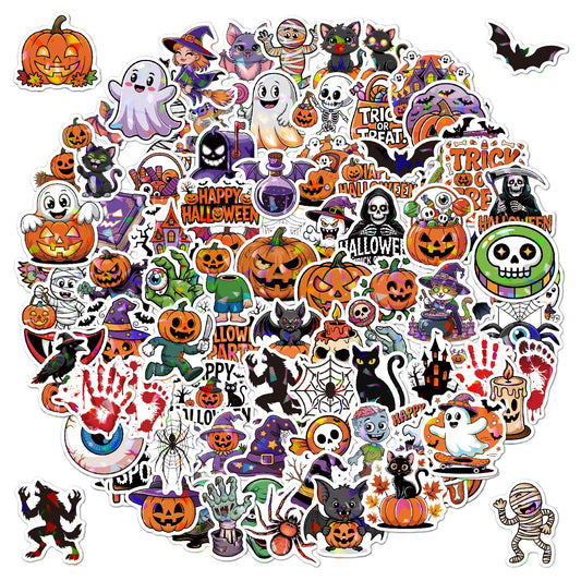 2025 Halloween Stickers - Holographic Waterproof Decals for Cups, Party Gifts, Decor