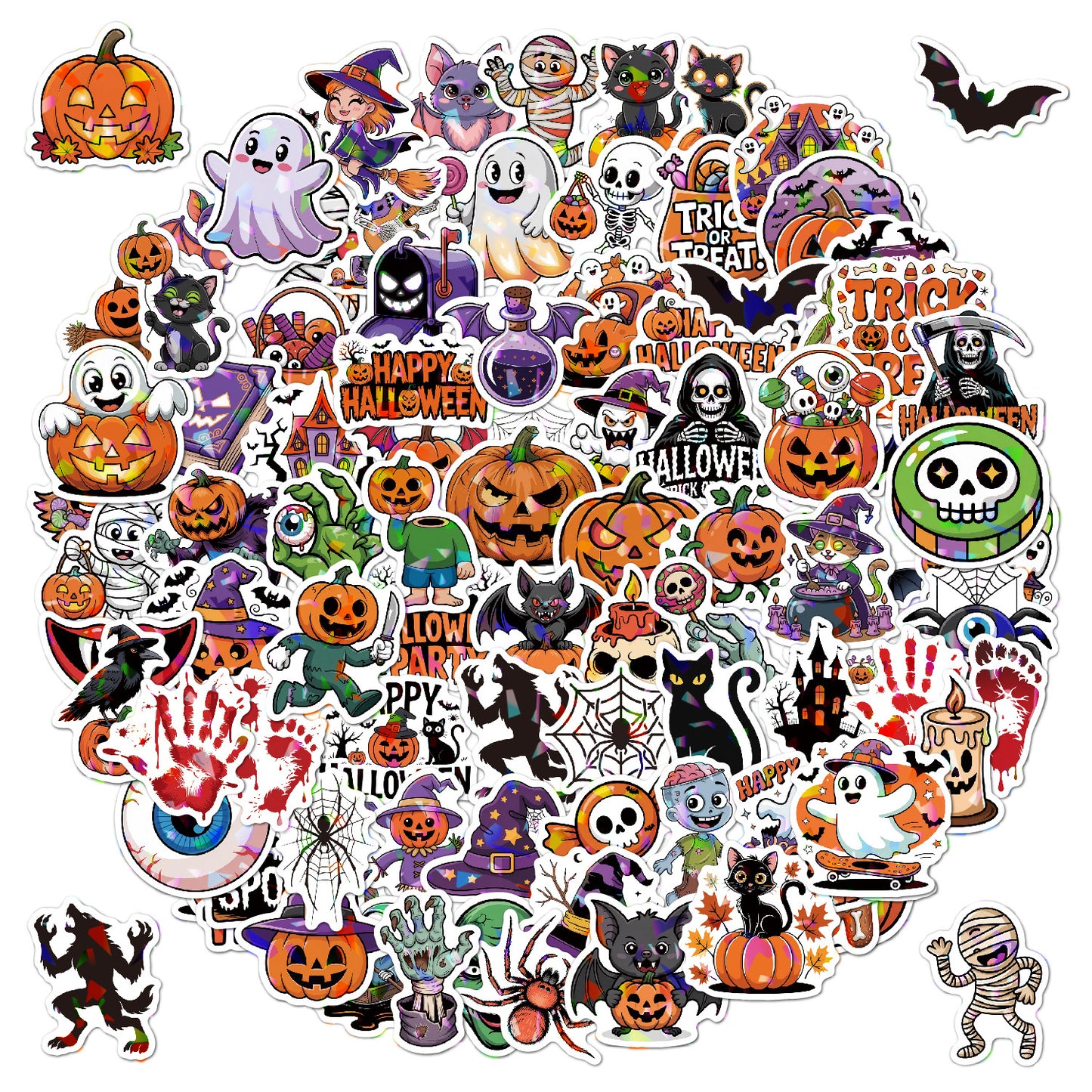 2025 Halloween Stickers - Holographic Waterproof Decals for Cups, Party Gifts, Decor