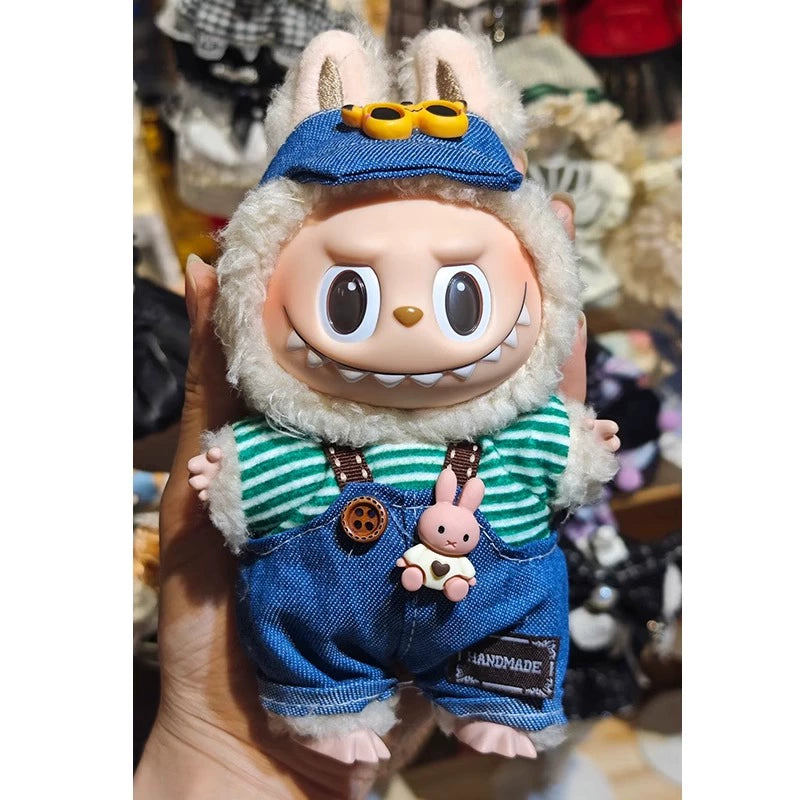 Casual Wear Set for Labubu - 17cm Striped T-Shirt & Denim Jeans for Gen123 Vinyl Dolls