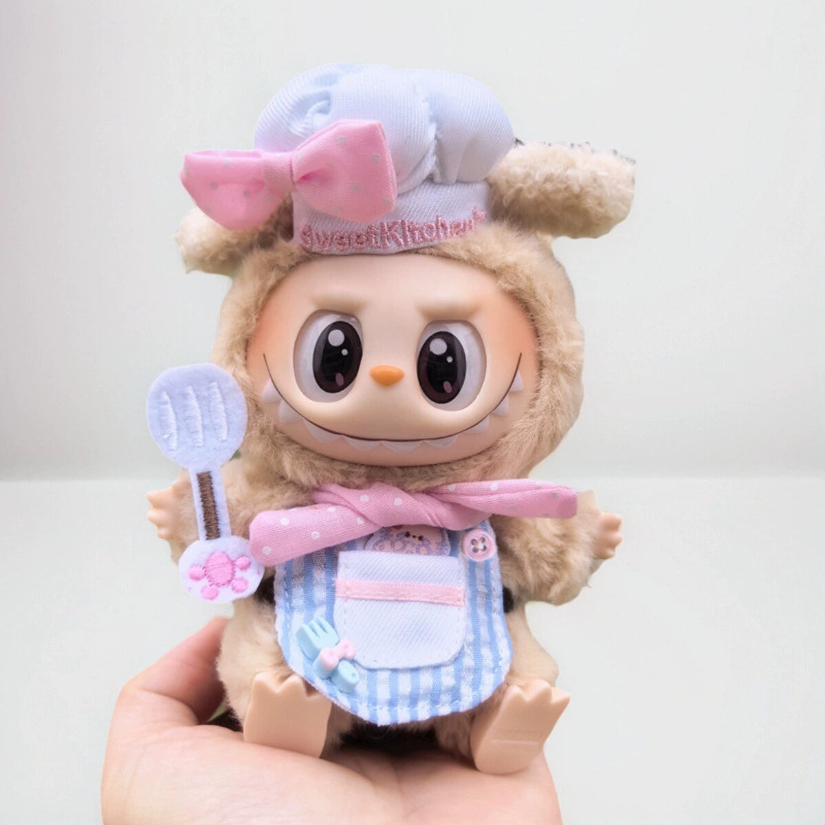 15/17cm Labubu Chef Outfit - Pink Dot Kitchen Set for Sitting Party Series Doll