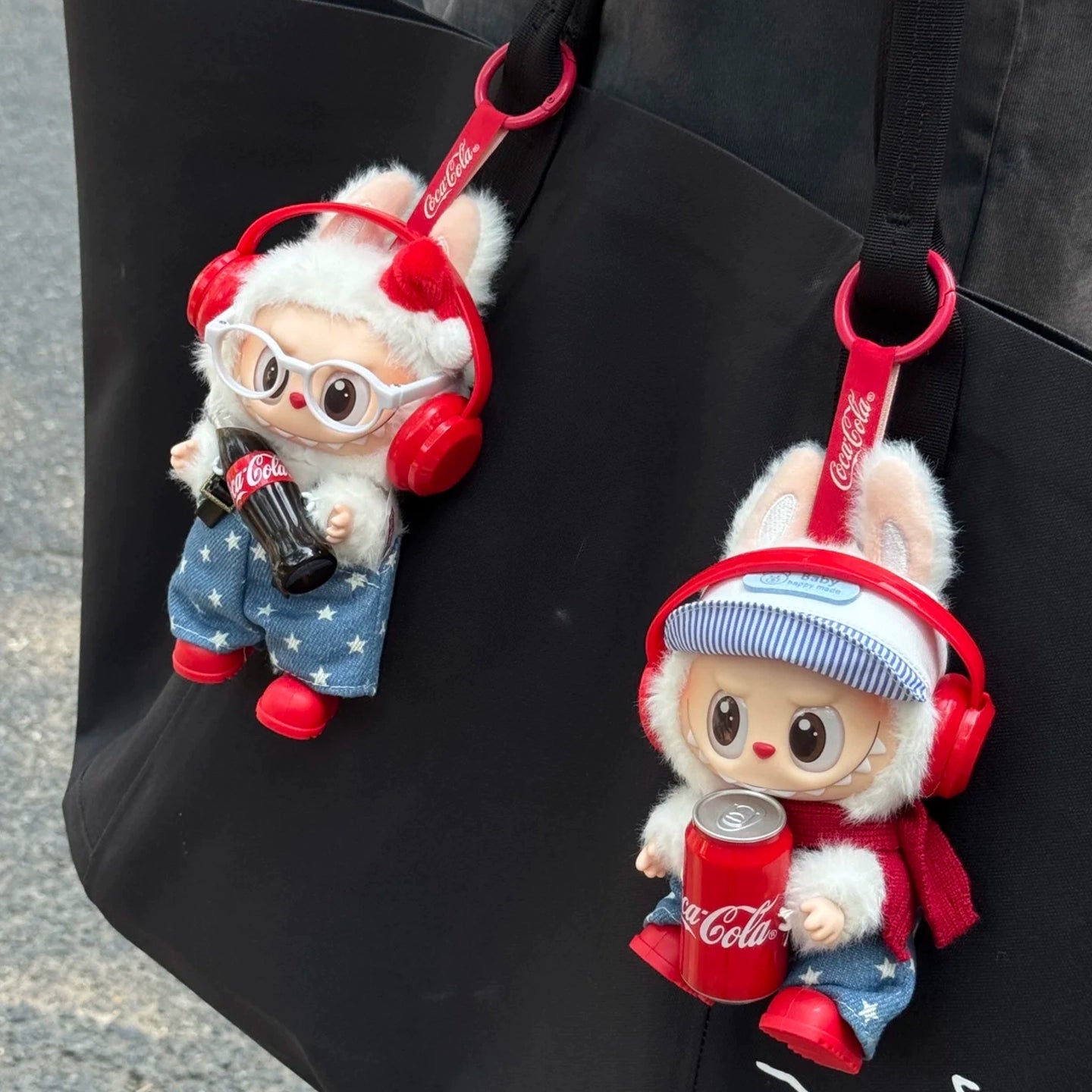 POP MART Labubu Sit-Sit Party Cola Outfit - Red Headphones + Denim Overalls + Red Boots for 17cm Figures (No Doll Included)