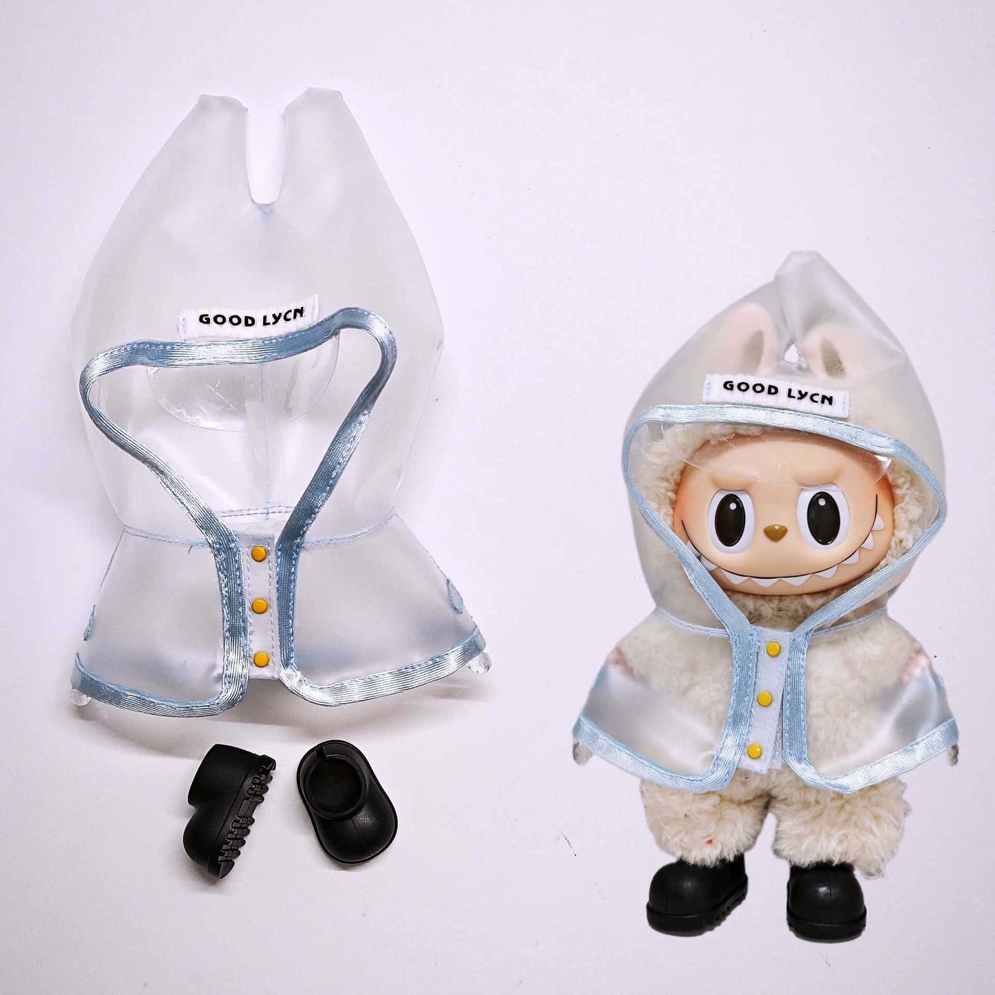 Labubu Rainy Day Essentials - Transparent PVC Raincoat for Vinyl Dolls (No Doll & Shoes)