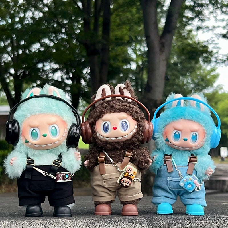 Labubu Series 1/2/3 Outfit - Overalls & Hat Set w/ Phone Strap for Blind Box Doll