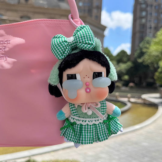 Crybaby Tears Factory Outfit - Green Dress & Hair Bow for 10cm Cotton/Plush/Vinyl Doll Clothes