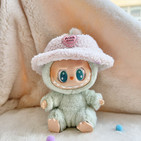 Labubu Series 1/2 Keychain Outfit - Heart Hat & Bottle Overalls Set for Doll Clothes