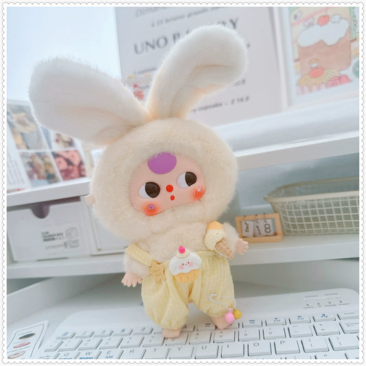Macaron Bunny Plush Doll Clothes - Ice Cream Overalls Outfit for 3" Blind Box Figures