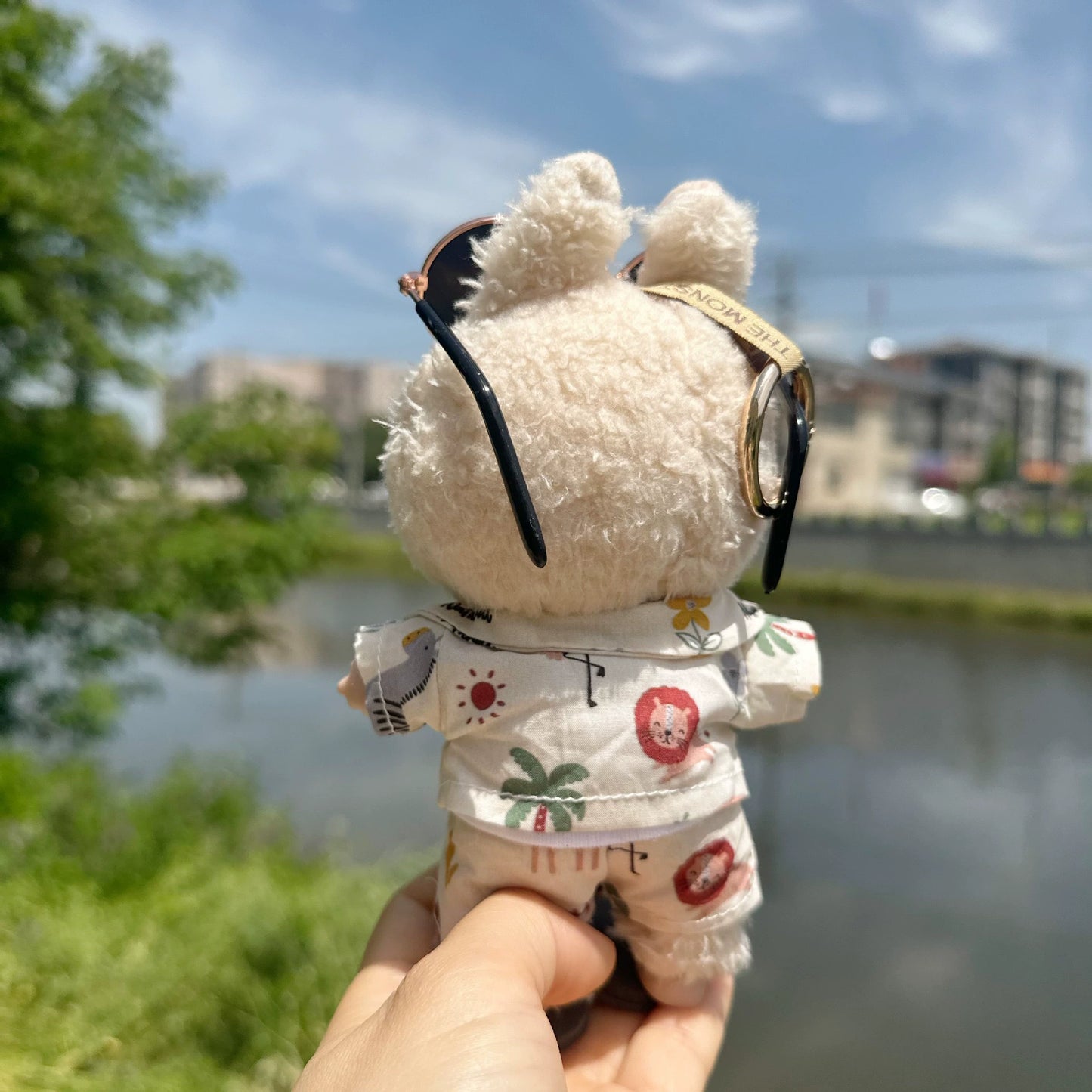 17cm Labubu Beach Outfit - Sunglasses Set for Blind Box Keychain Doll Change Clothes