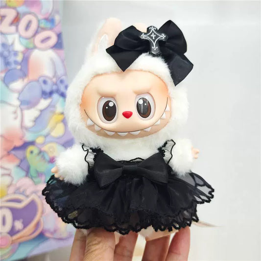 Labubu Sitting Doll Outfit - Devil Bat Wings & Black Chiffon Skirt for Keychain