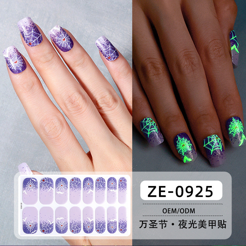Glow in Dark Halloween Nail Stickers - Waterproof Cartoon Decals for Kids, No Heat Needed