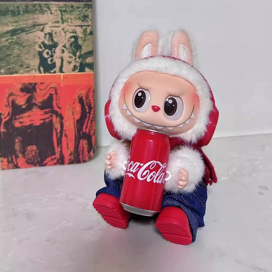 **Labubu Coke-Inspired Outfit Set | Red Headphones, Overalls & Boots for 17cm Vinyl Charms**