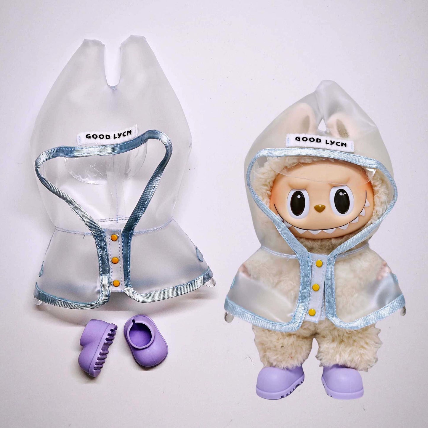Labubu Rainy Day Essentials - Transparent PVC Raincoat for Vinyl Dolls (No Doll & Shoes)