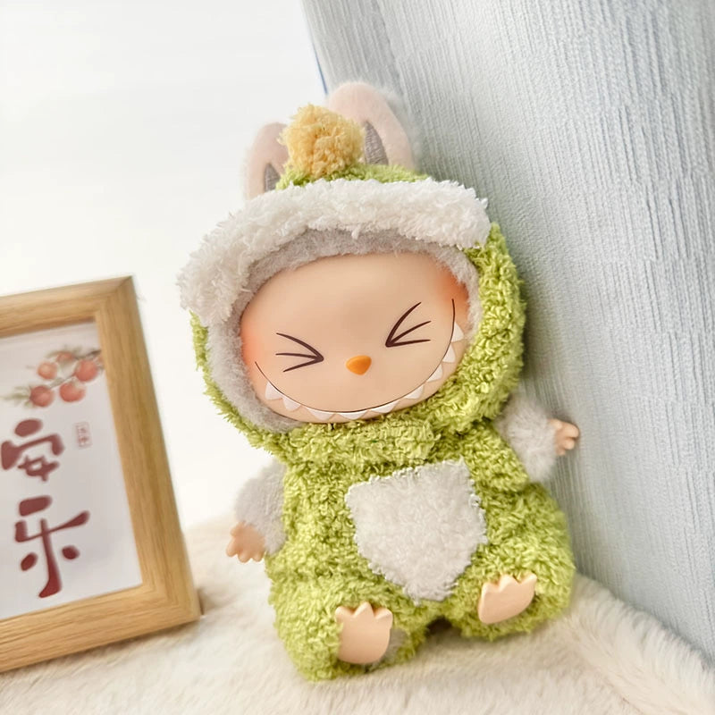 Labubu Green 3D Dinosaur Outfit - Plush Costume for Cotton Doll Change Clothes