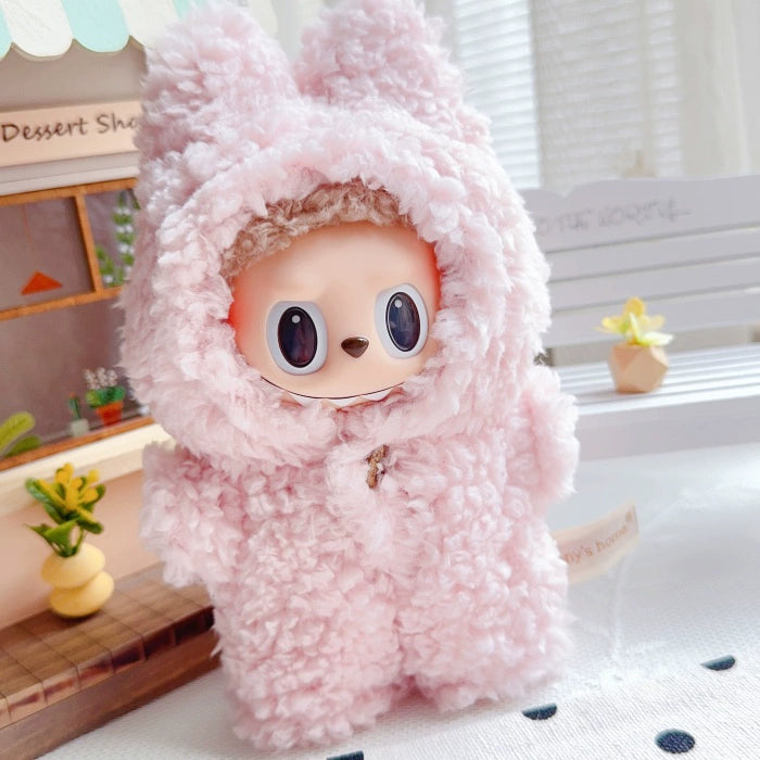 17cm Labubu Sitting Party Macaron Pastel Pink Rabbit Plush Onesie | Replacement Outfit for Plush/Vinyl Keychain Charms (Clothes Only)