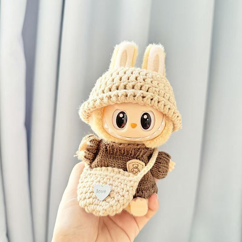 17cm Labubu 1st-2nd Gen Keychain Clothes Only | Cute Knit Brown Outfit Set | Replacement Wear for Plush/Vinyl Dolls