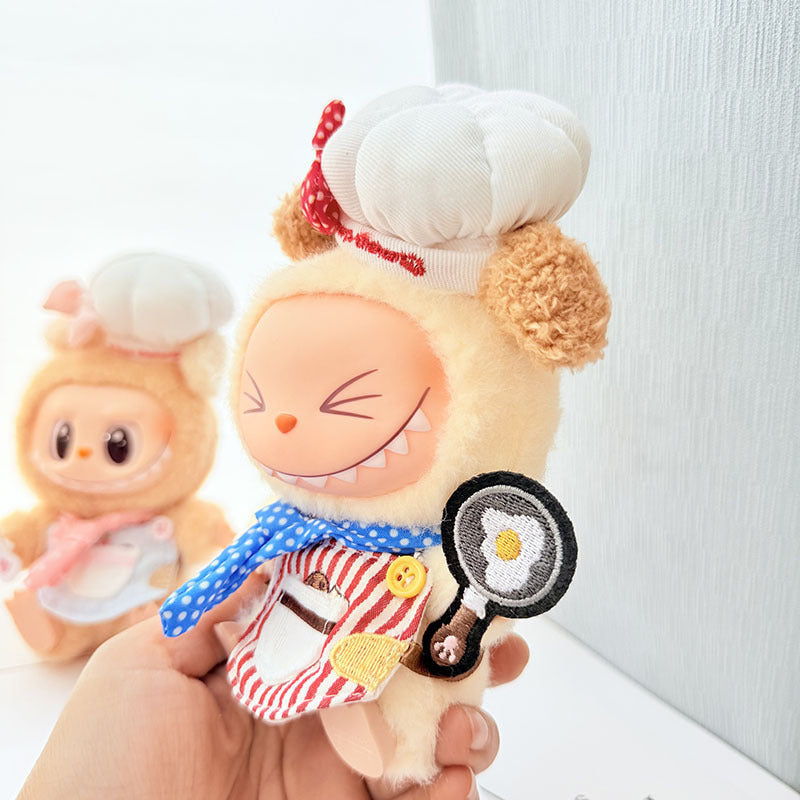 Kawaii LABUBU Chef Clothes Set - Pink Chef Outfits for 17CM LABUBU Plush Doll - Perfect for POP MART Blind Box Collectors