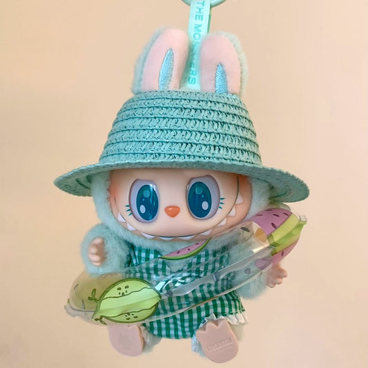 Pop Mart LABUBU Summer Swimwear Set - Complete Vacation Outfit for 1st/2nd/3rd Gen Vinyl Figures, Cute Beach-Themed Doll Clothes with UV Protection (17cm)