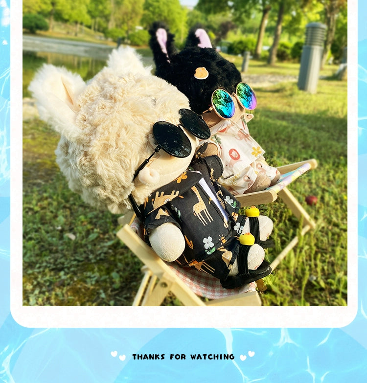 17cm Labubu & 15cm Cotton Doll 5-Piece Beach Outfit Set | Tank Top, Shorts, Jacket, Slippers & Sunglasses