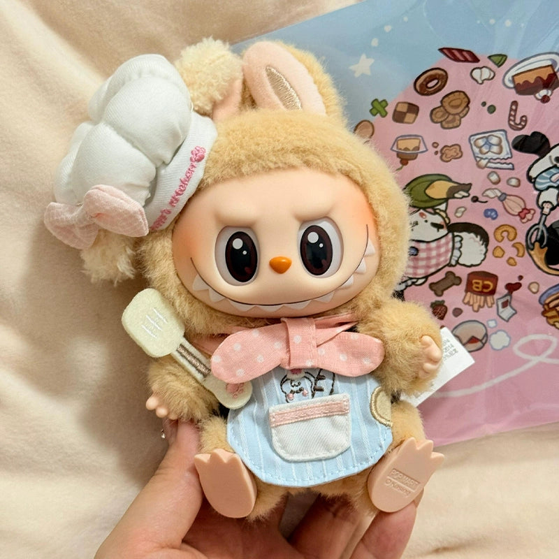 15cm (Seated)/17cm (Standing) Pop Mart Labubu Gen 1-2 Handmade Pink Chef Outfit Set | Apron + Chef Hat + Top | Vinyl/Plush-Compatible Clothes Only for Collectible Dolls & Keychain Charms