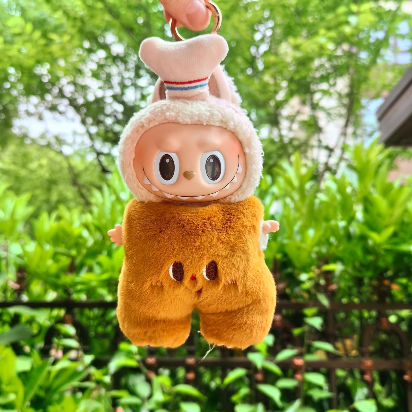 17cm Labubu Charm Clothes Only | Chicken Leg & Plaid Overalls Workwear Outfit Set for Plush Toy Dolls