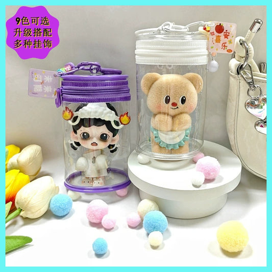 16cm Cotton Doll Mini Can Bag | Thickened Cylindrical Acrylic Case | High-Definition Transparent Dust-Proof Storage & Carry Bag for Dolls