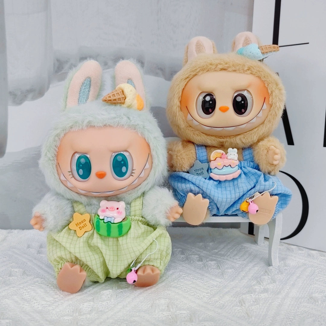Labubu Outfit 6-Piece Set - Ice Cream Overalls & Accessories for 17cm Vinyl Figures
