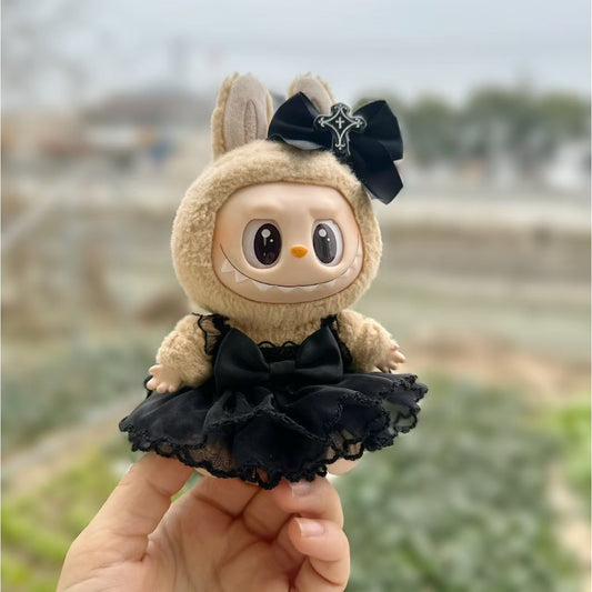15-17cm Labubu Black Angel Dress | Replacement Outfit for Keychain Charm Dolls | Fits Macaron Series Doll Clothes
