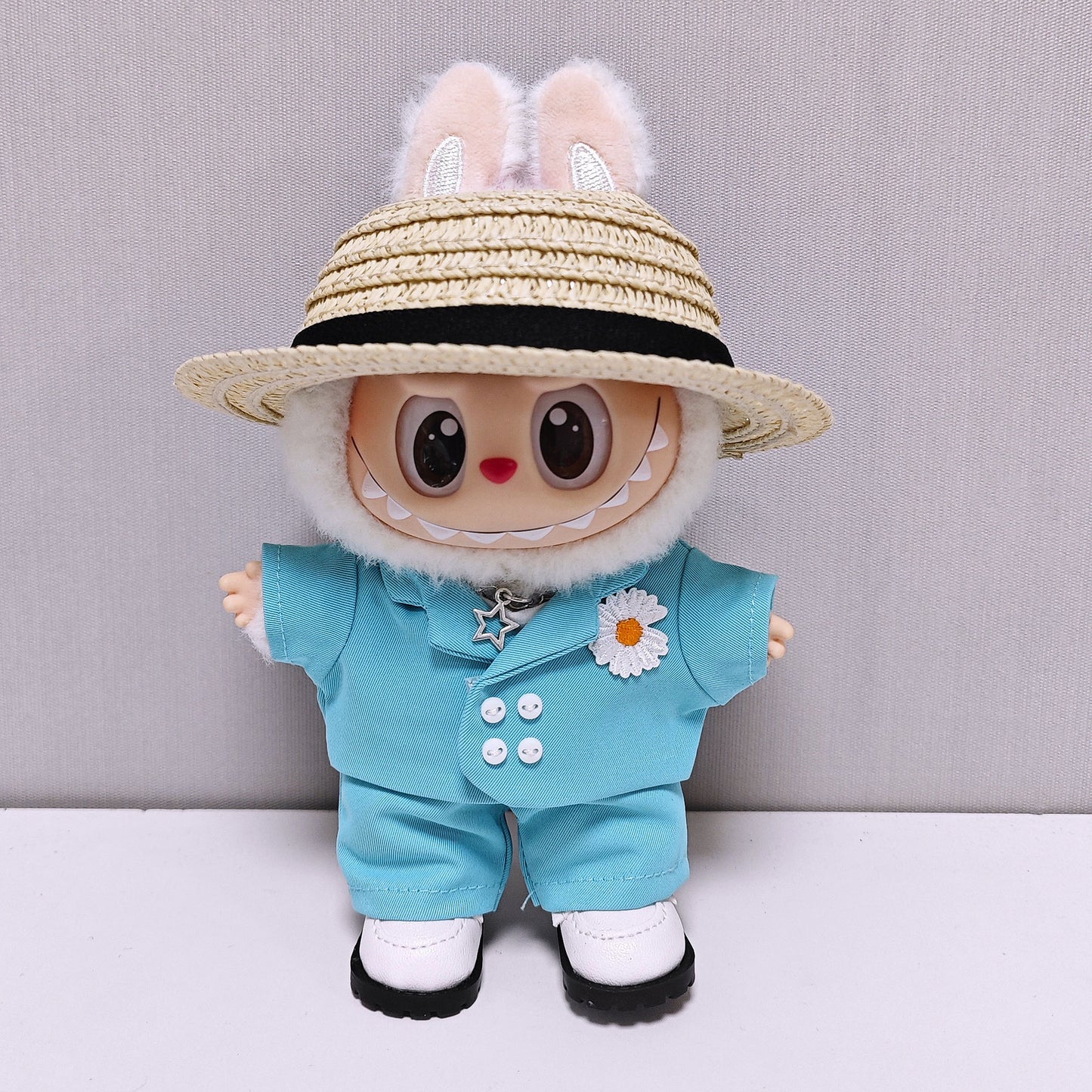 **(Doll Clothes Only) Labubu x GD (G-Dragon) Celebrity-Inspired Clothes & Hat Set | Fits 15cm/17cm Vinyl Dolls**