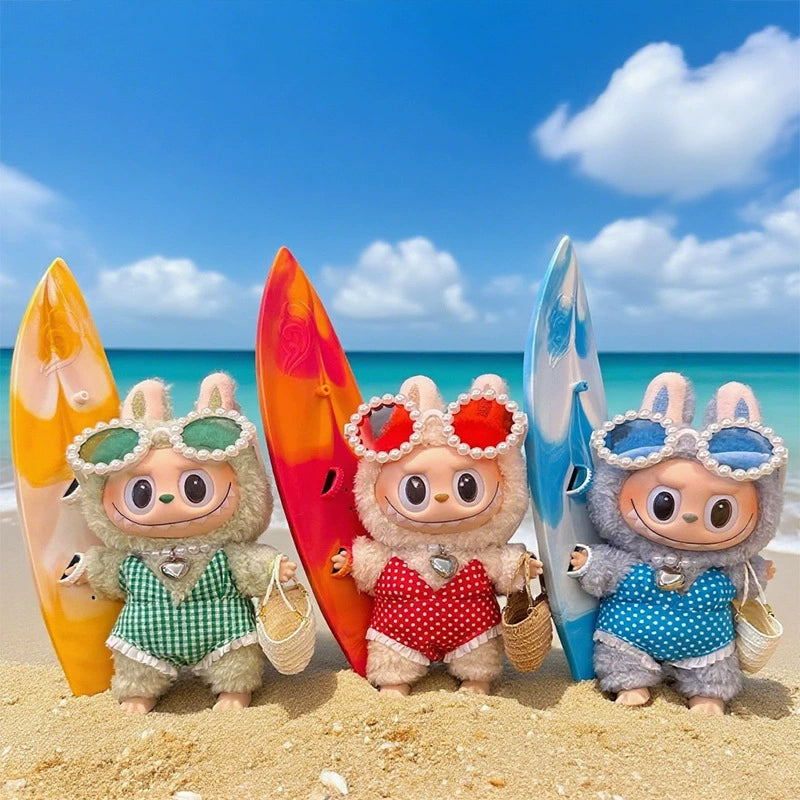 POP MART Labubu Doll Swimsuit Set - Summer Vacation Outfit w/Green Float for Gen 1/2/3 Vinyl Figures 17cm (No Doll Included)