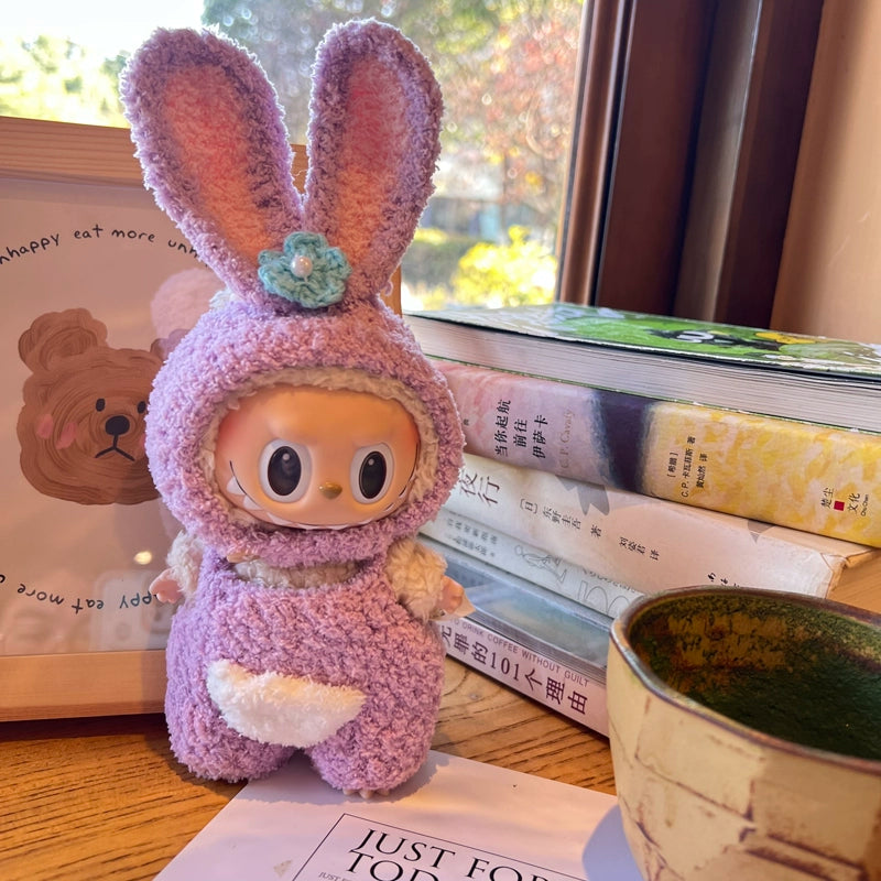 Doll Clothes for Sitting LABUBU, Brown Knitted 3-piece Set - Cute Cartoon Outfits for 17CM POP MART Blind Box Plush Doll
