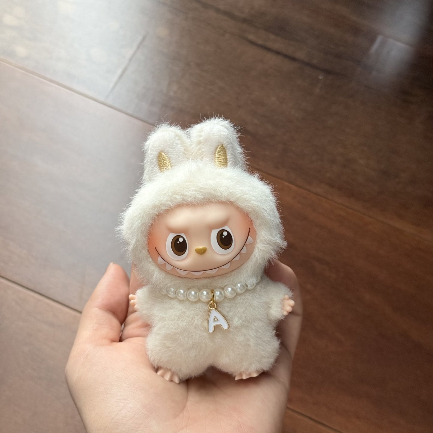 10.5cm Labubu 4th Gen Blind Box Mini Keychain Charms | 26-Letter Alphabet Pearl Necklace Accessory Set | Replacement Clothes Accessories for Collectible Vinyl/Plastic Dolls