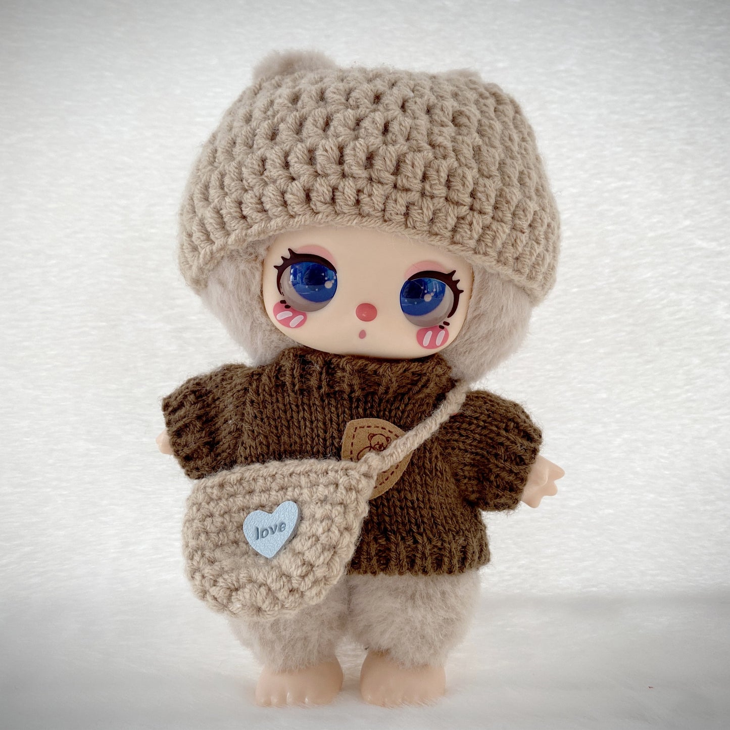 17cm Labubu 1st-3rd Gen Keychain Clothes | Brown Bear Sweater Set + Knit Top & Hat
