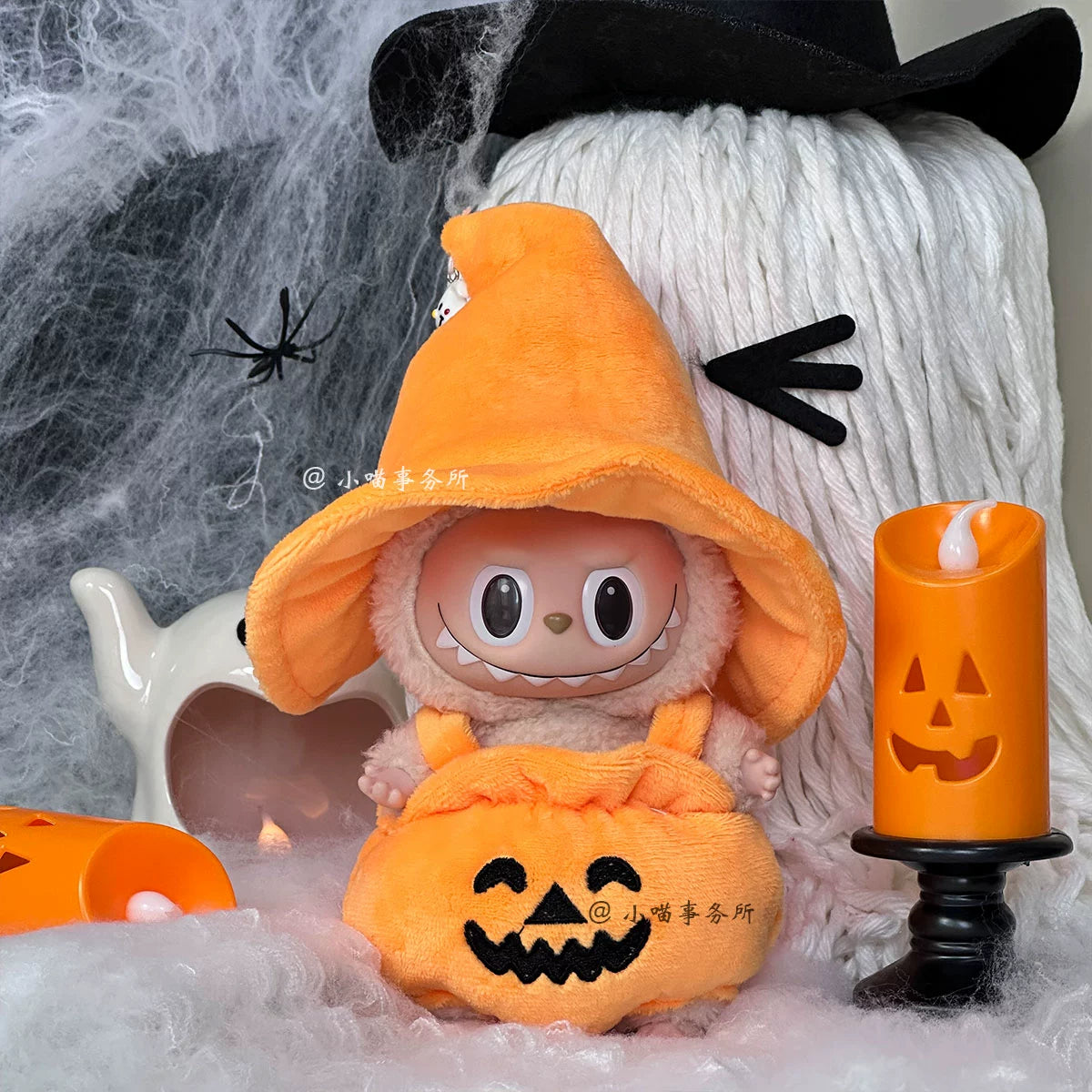 Spooky Labubu Halloween Set - Glow-in-the-Dark Pumpkin Costume for 17cm Vinyl Dolls